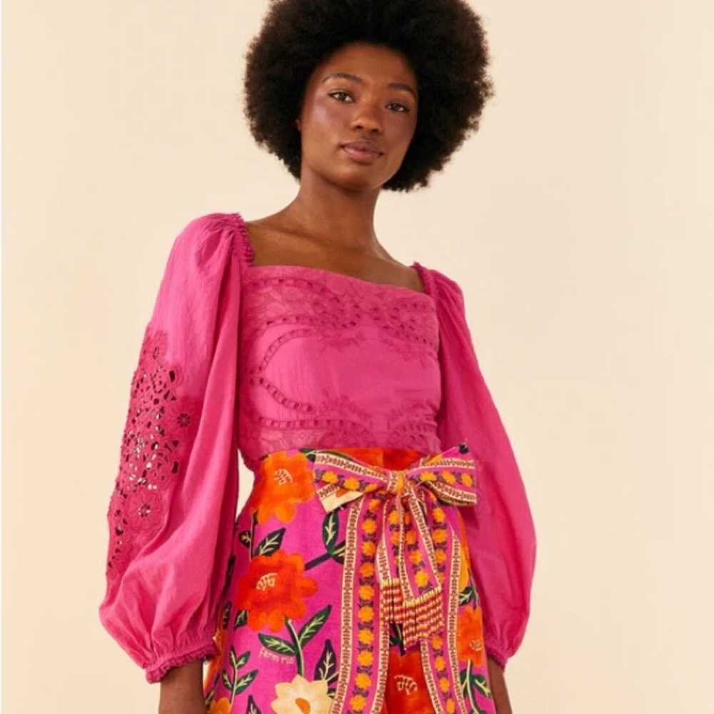 Farm Rio Pink Embroidered Top